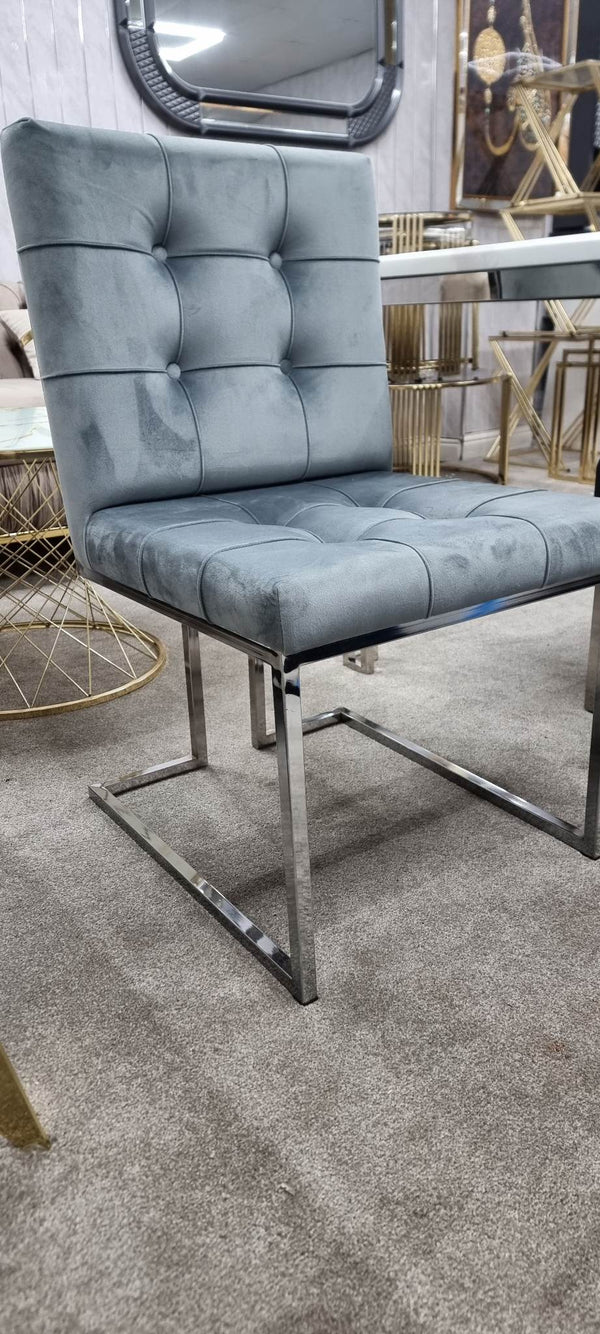 Atlanta Grey & Chrome Metal Plating Velvet Dining Chair REDUCED -