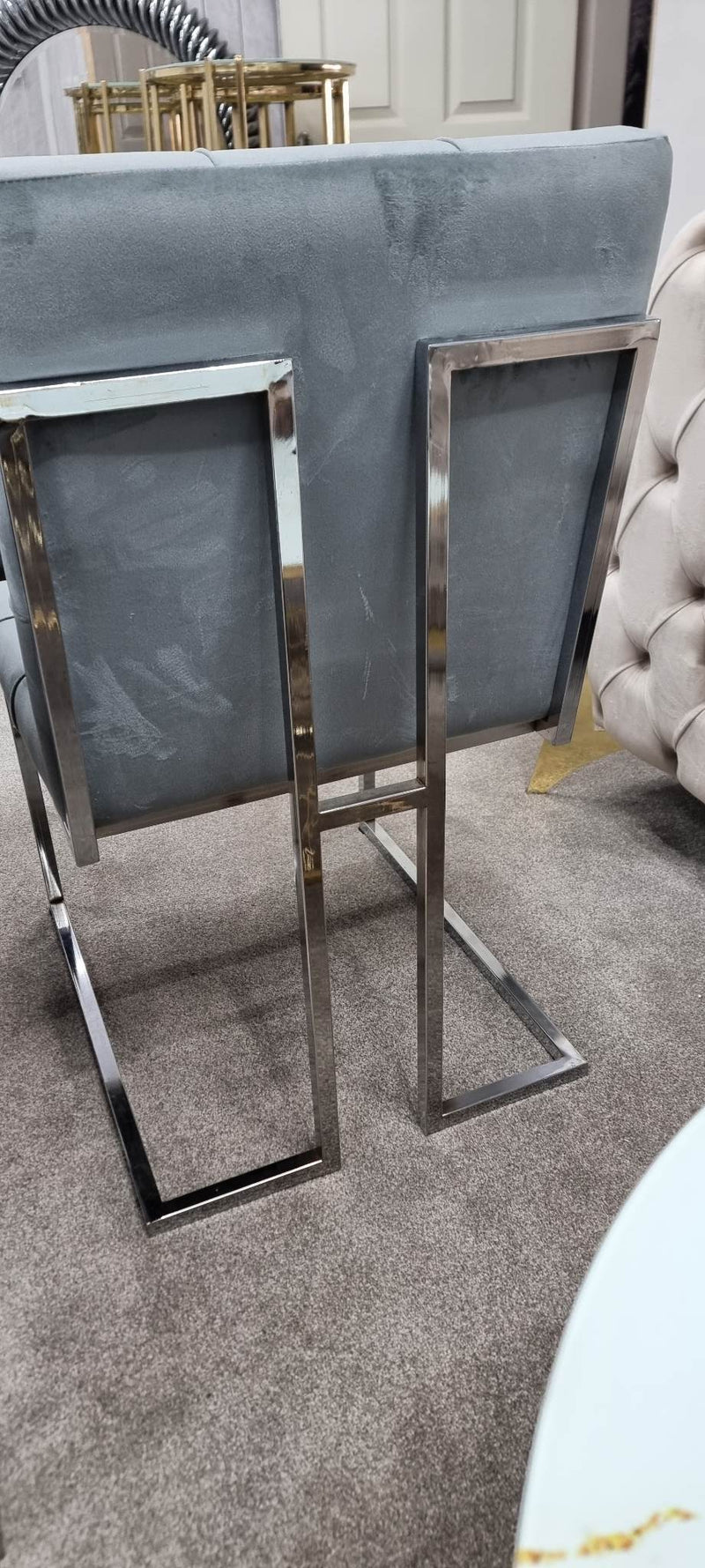 Atlanta Grey & Chrome Metal Plating Velvet Dining Chair REDUCED -