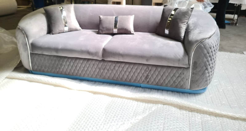 Beverley  Sofa 3 Seater Range Plush Velvet - Grey & Chrome