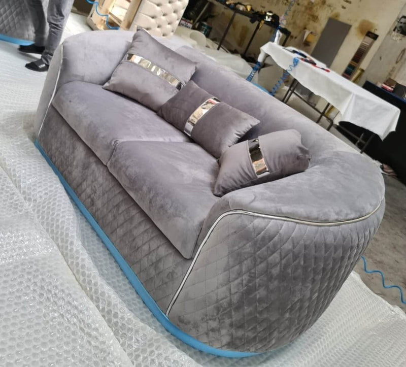 Beverley  Sofa 3 Seater Range Plush Velvet - Grey & Chrome