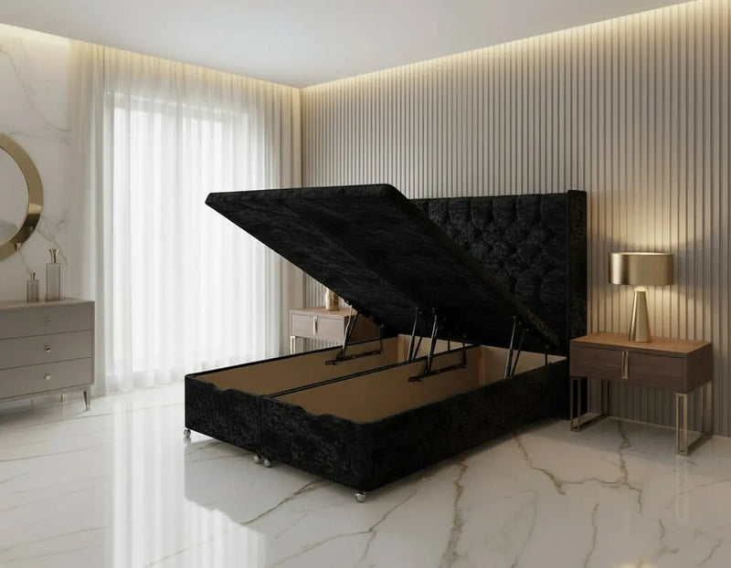 Marina Wingback Divan Ottoman Bed – Velvet with 54" Tall Headboard