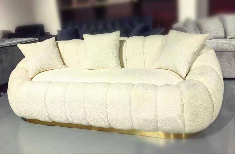 cloud sofa, boucle fabric sofa, gold trim, teddy bear fabric, comfy sofa, china, 