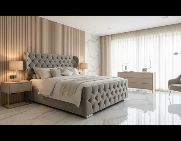 Oxford Wingback Divan Ottoman Gas Lift Bed – Plush Velvet with 50" Headboard