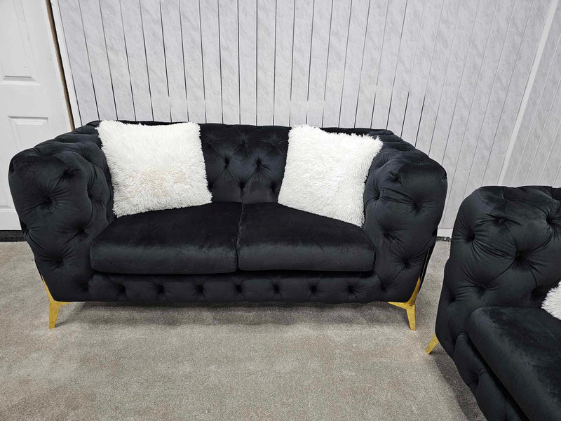 Hermes 3+2 Chesterfield Plush Velvet Sofa Black & Gold