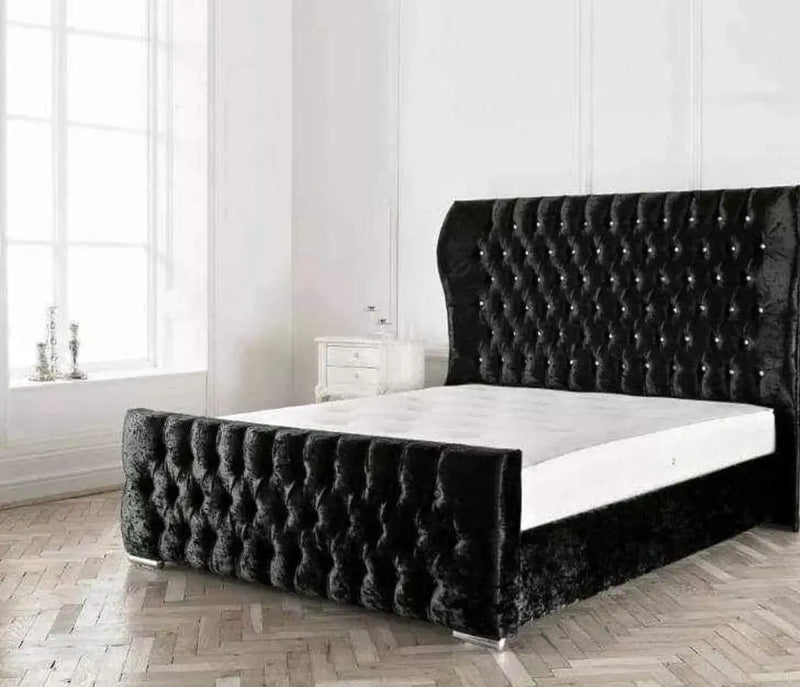 Oxford Curved Wingback Crushed Velvet Bed Frame – Bespoke Handmade Design
