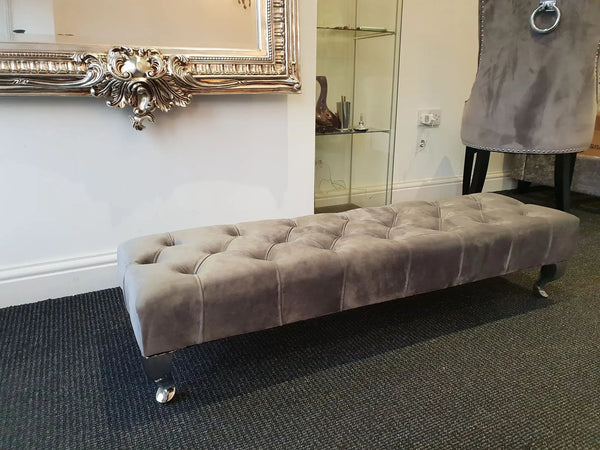 Plush Velvet Chesterfield FootStool with CRYSTAL DIAMONDS Pouffe footstool living room footstool