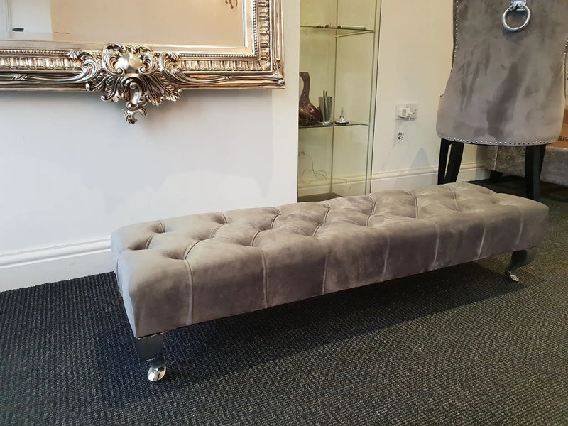 Plush Velvet Chesterfield FootStool with CRYSTAL DIAMONDS Pouffe footstool living room footstool