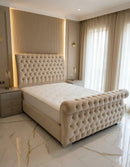 Swan Sleigh Chesterfield Plush Velvet Bed Frame – Bespoke Handcrafted Bed (Made in the UK)