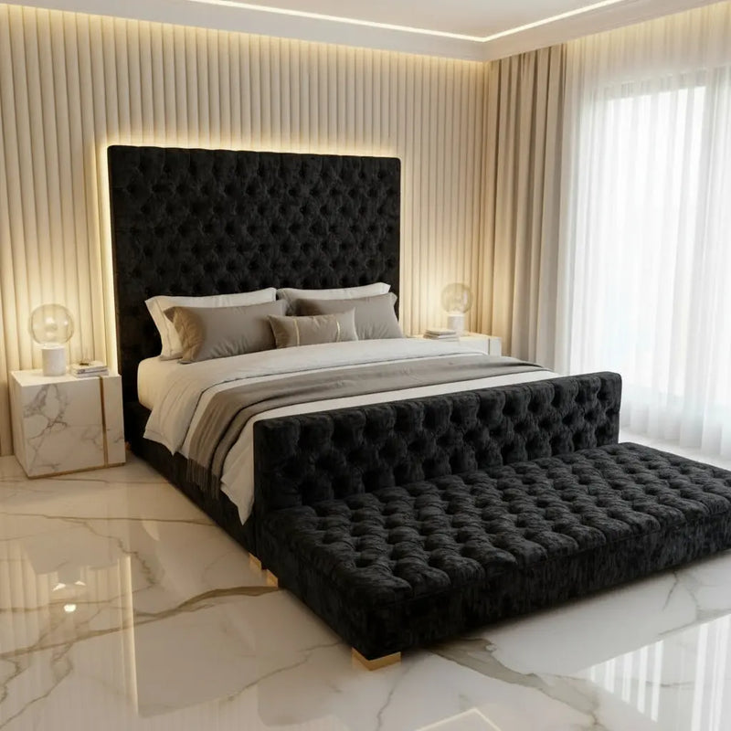 Arizona High Headboard Chesterfield Crushed Velvet Bed Frame – Bespoke Handcrafted Bedstead (Made in the UK)