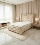 Aries Crushed Velvet Wingback Bed – Bespoke Handcrafted Bedstead (Made in the UK)