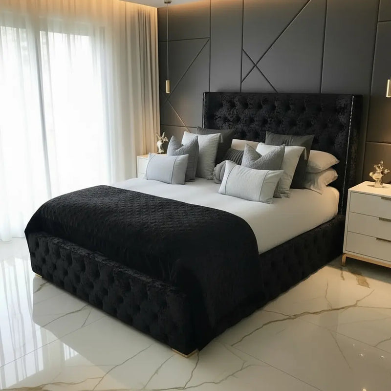 Luxe Curved Wingback Crushed Velvet Bed Frame – Bespoke Handmade Design