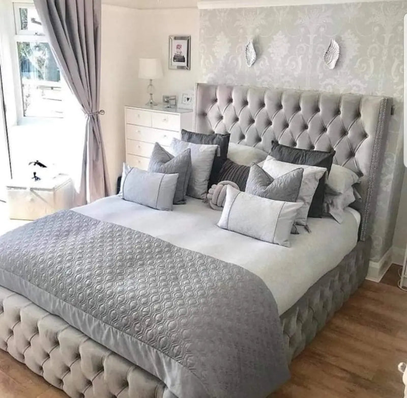 Luxe Curved Wingback Plush Velvet Bed – Bespoke Handmade Design