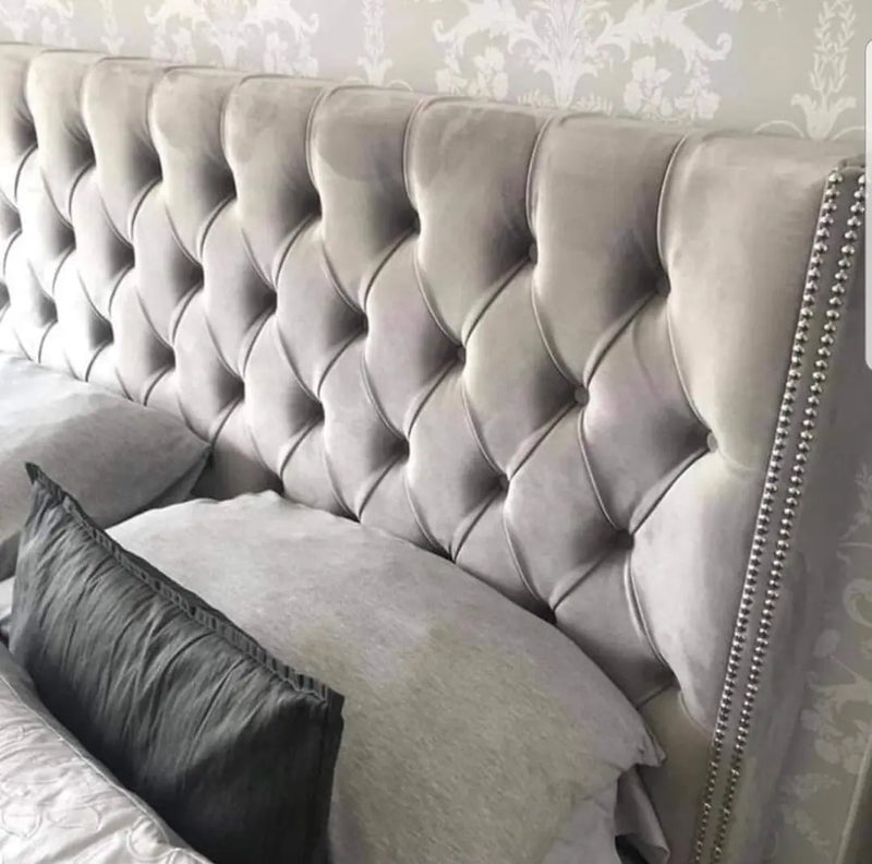 Luxe Curved Wingback Plush Velvet Bed – Bespoke Handmade Design