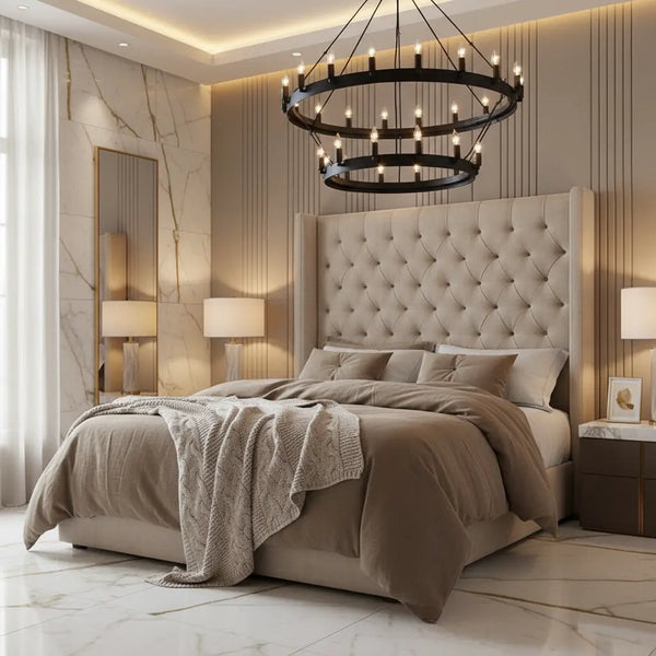 Royal Wingback Plush Velvet Bed Frame – Bespoke Handcrafted Design Made in the UK