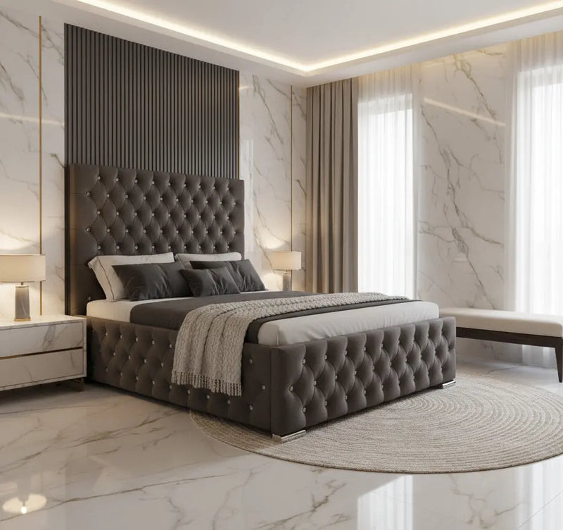 Majestic Plush Velvet Bed – Bespoke Wingback Bedstead (Handcrafted in the UK)