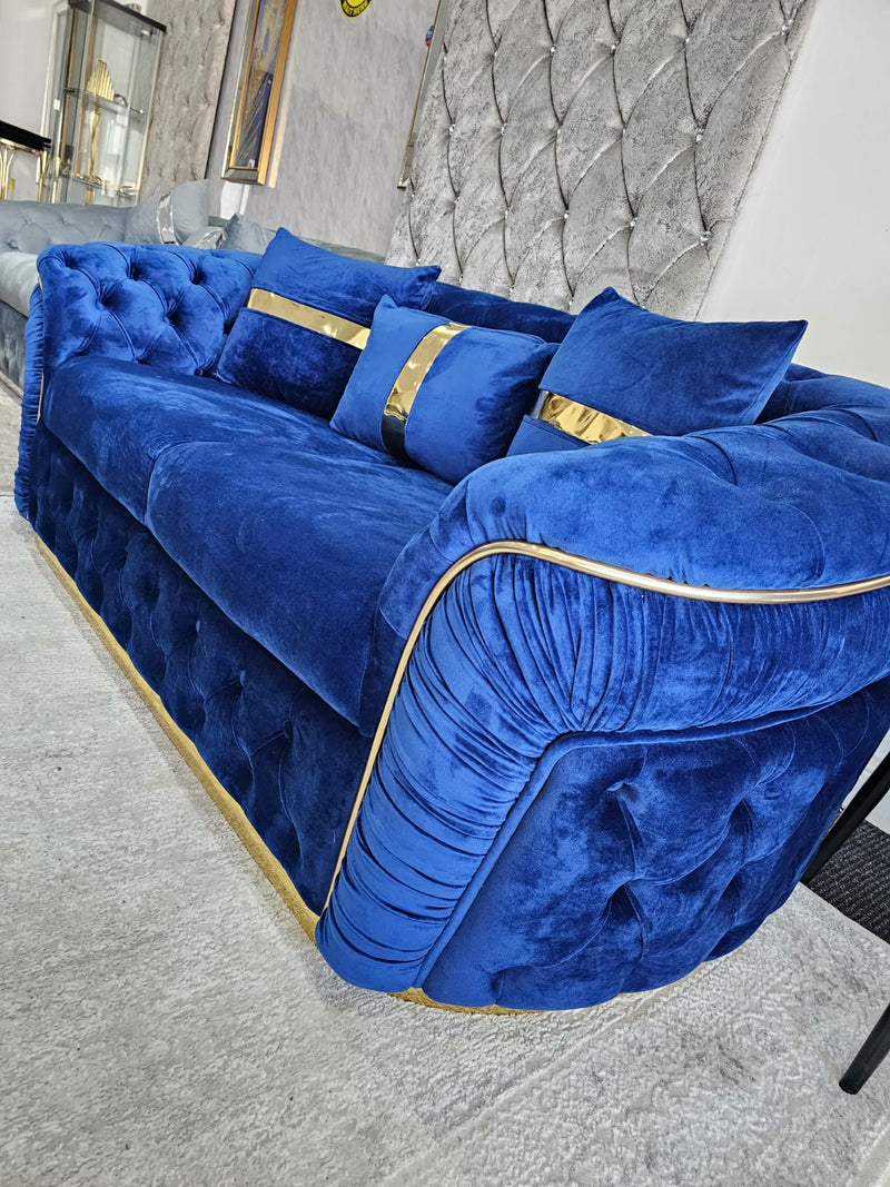 Ambassador 2 Seater In Navy & Gold Plush Velvet