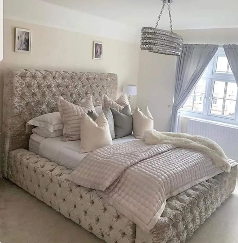 Park Lane Crushed Velvet Bed Frame – Bespoke Chesterfield Design, Handcrafted in the UK
