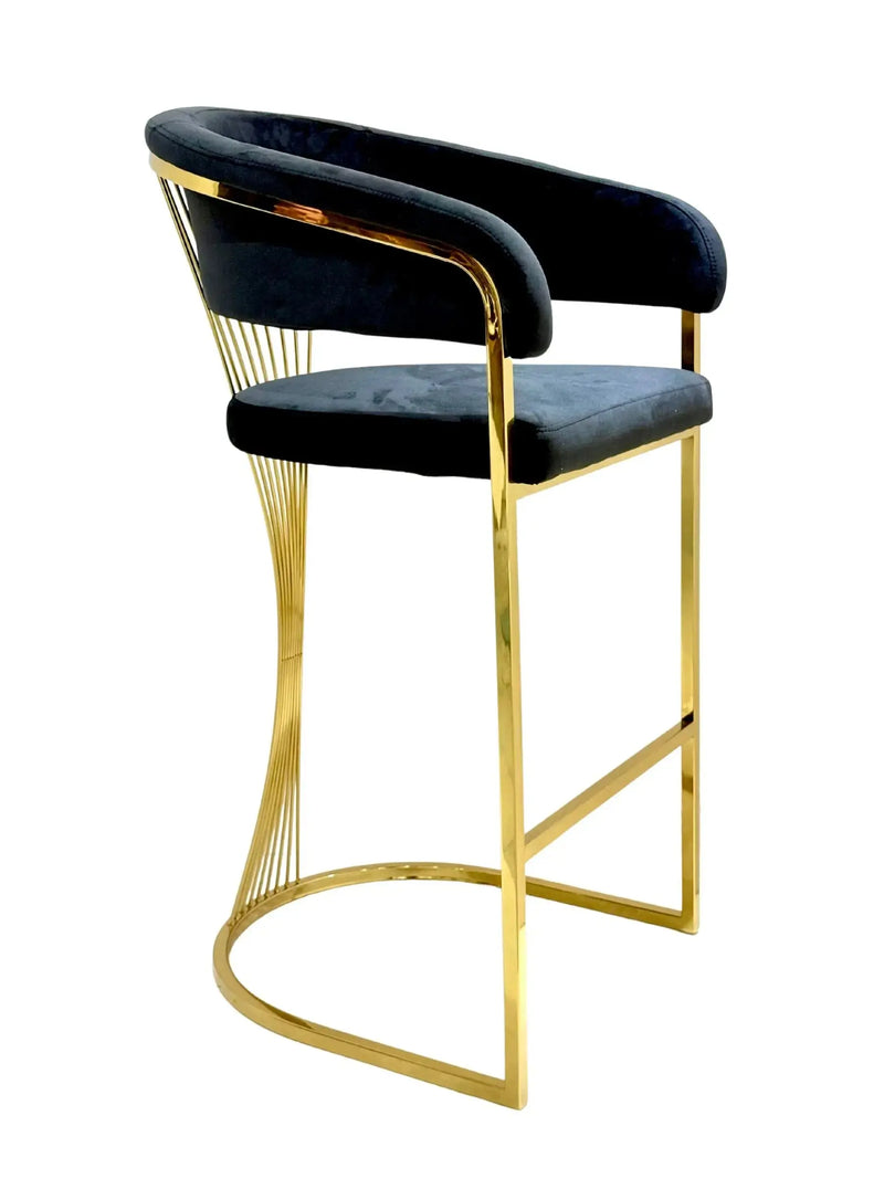 Porto Luxury Black & Gold Velvet Bar Stool Gold Legs Celebrity Interiors