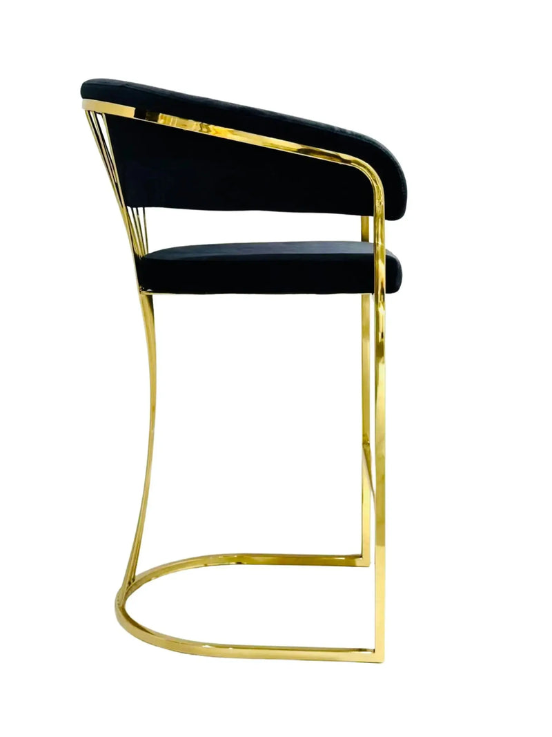 Porto Luxury Black & Gold Velvet Bar Stool Gold Legs Celebrity Interiors
