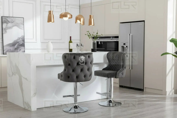 Valentino Luxury Barstool Lion Knocker Back Adjustable Height