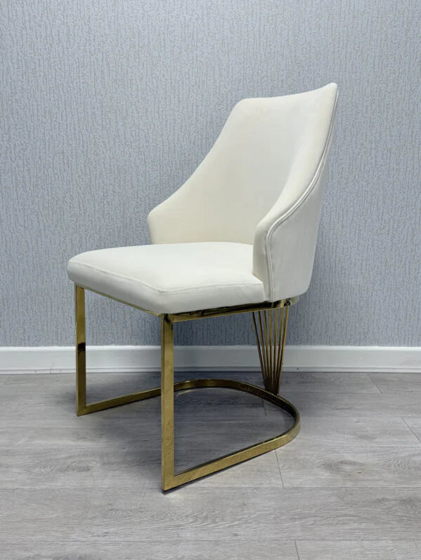 Lasco Dining Chair – Cream plush velvet and Gold (set of 2)