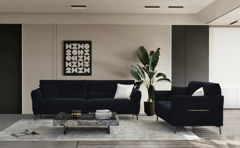 Aluxo Albany Sofa Range in Black Lux Boucle Fabric F I INTERIORS