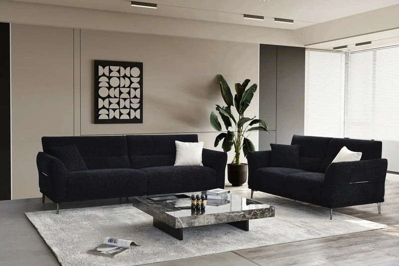 Aluxo Albany Sofa Range in Black Lux Boucle Fabric F I INTERIORS