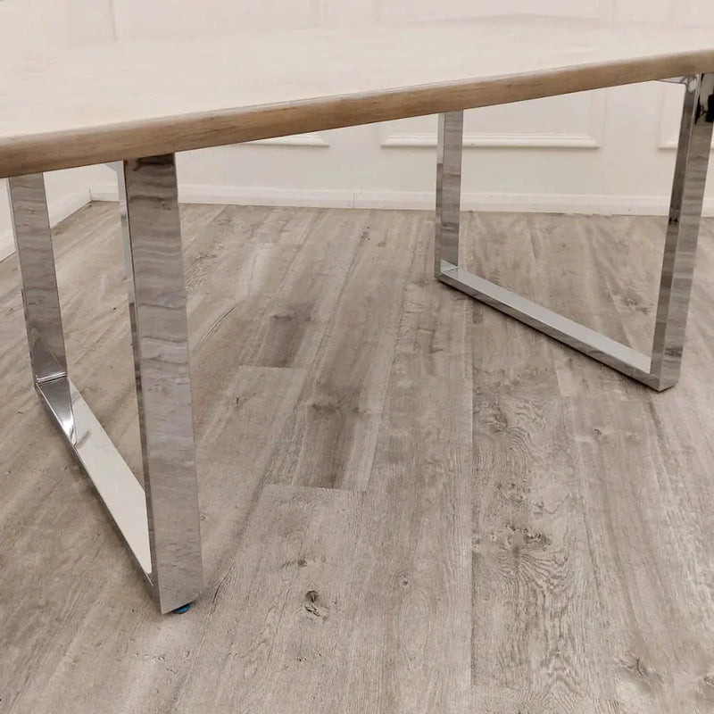 Freya 1.8m Dining Table – Solid Light Pine Wood with Chrome Legs furnish 365
