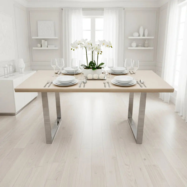 Freya 1.8 Dining Table Solid Light Pine wood with Chrome Metal Legs