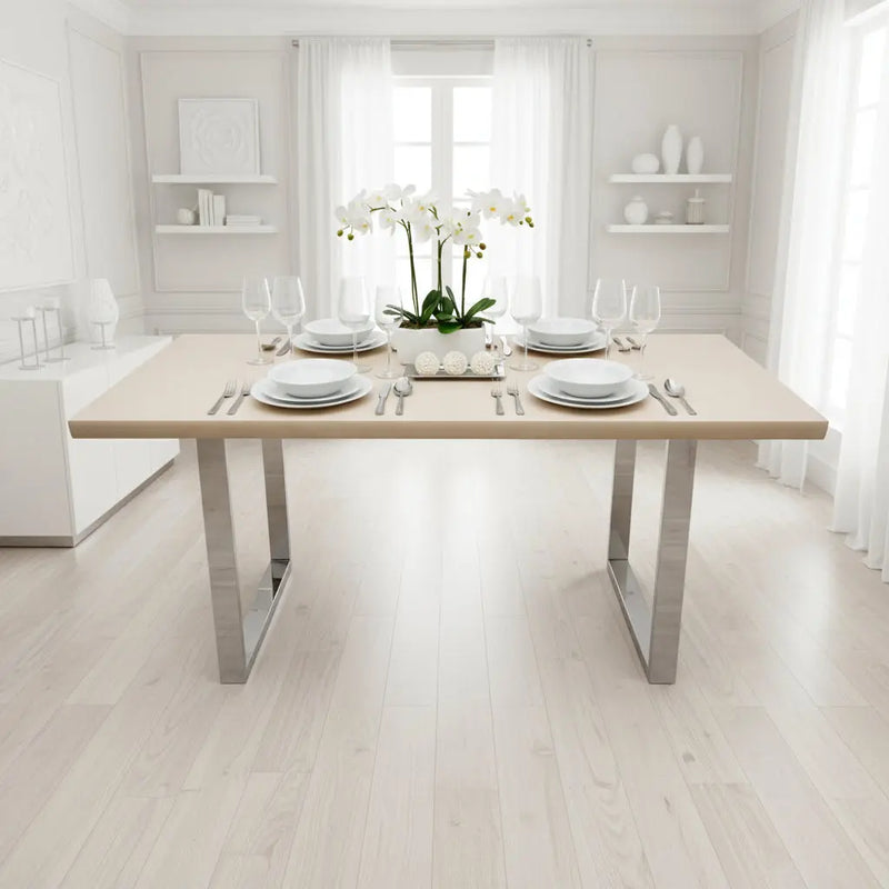 Freya 1.8 Dining Table Solid Light Pine wood with Chrome Metal Legs