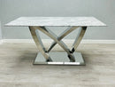 California Grey Marble Dining Table – 160cm & 180cm, Chrome/Silver Frame
