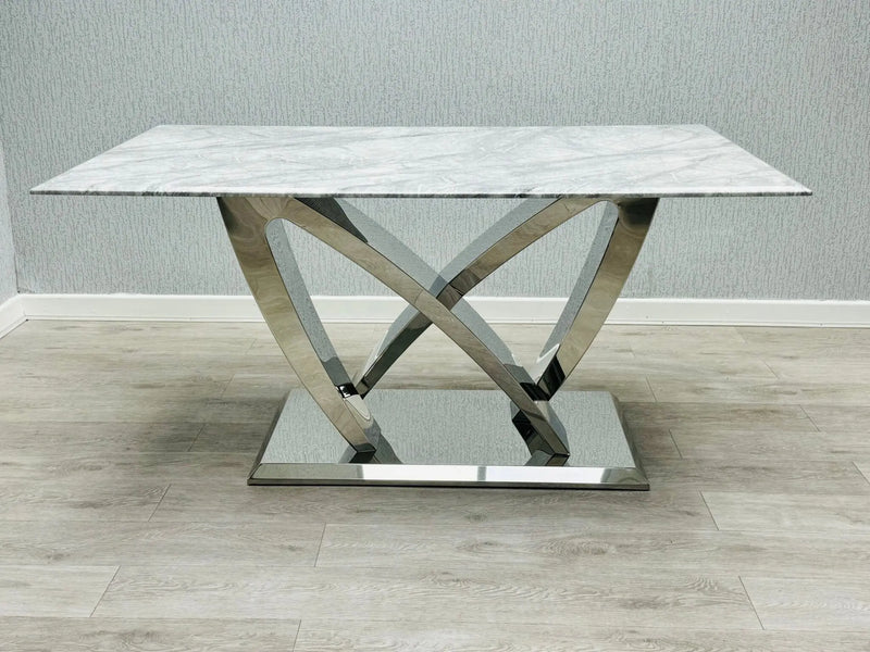 California Grey Marble Dining Table – 160cm & 180cm, Chrome/Silver Frame