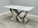 California Grey Marble Dining Table – 160cm & 180cm, Chrome/Silver Frame