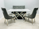 California Grey Marble Dining Table + Majestic Grey Velvet Dining Chairs – Modern Luxury Dining Set