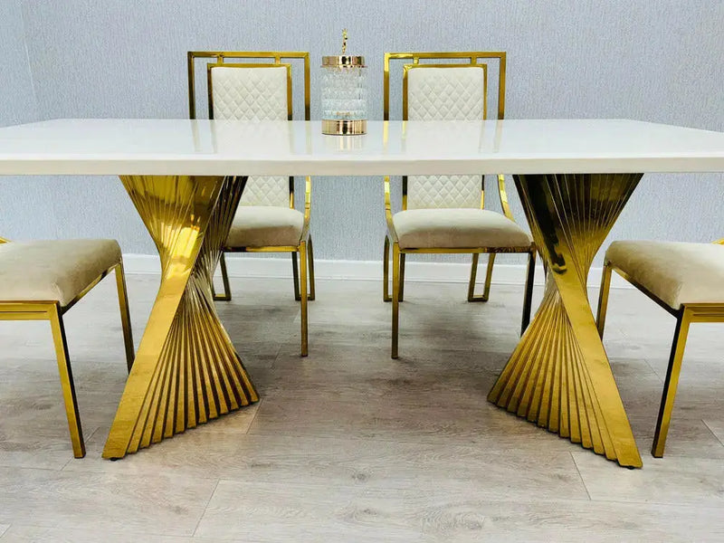 Ravello Gold Marble Dining Table & Windsor Dining Chair Set