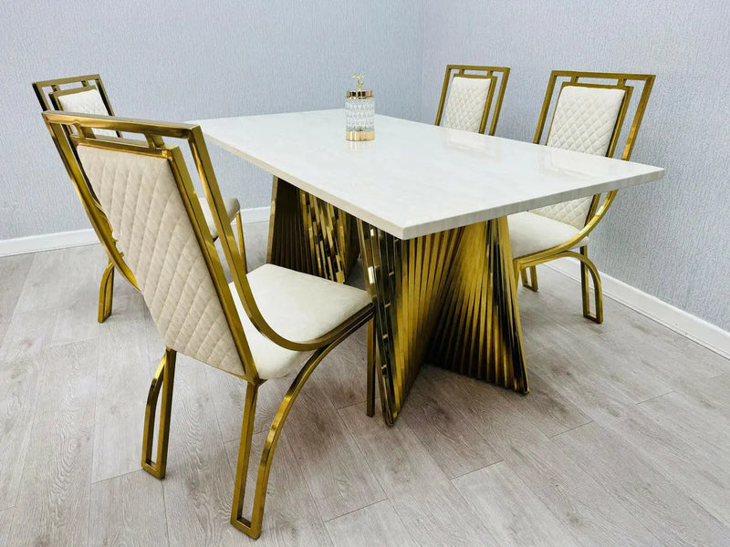 Ravello Gold Marble Dining Table & Windsor Dining Chair Set