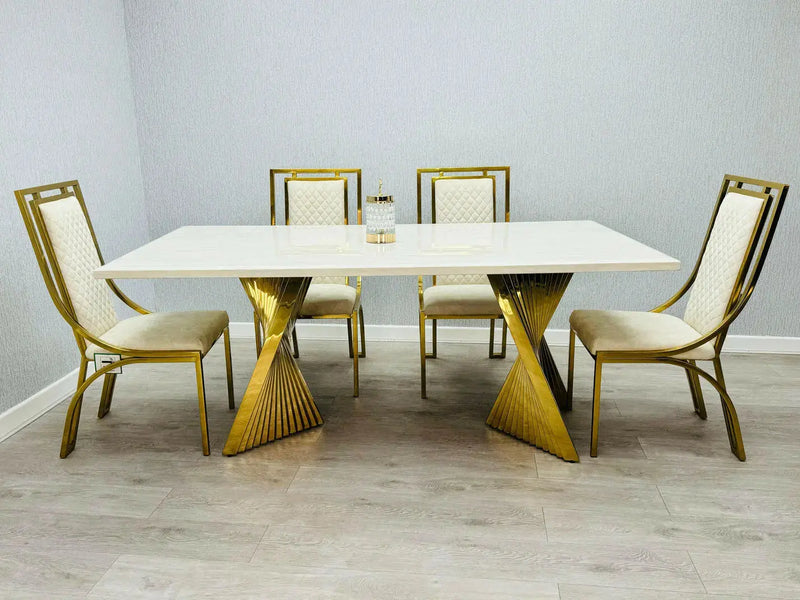 Ravello Gold Marble Dining Table & Windsor Dining Chair Set