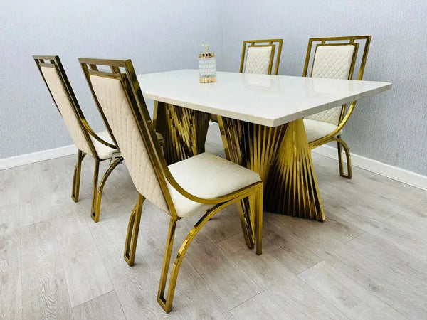 Ravello Gold Marble Dining Table & Windsor Dining Chair Set