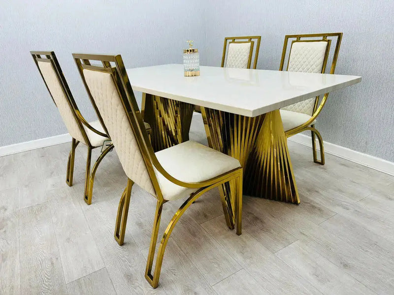 Ravello Gold Marble Dining Table & Windsor Dining Chair Set