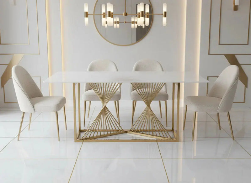 Amelia White Ceramic 180cm Gold Frame Table Only
