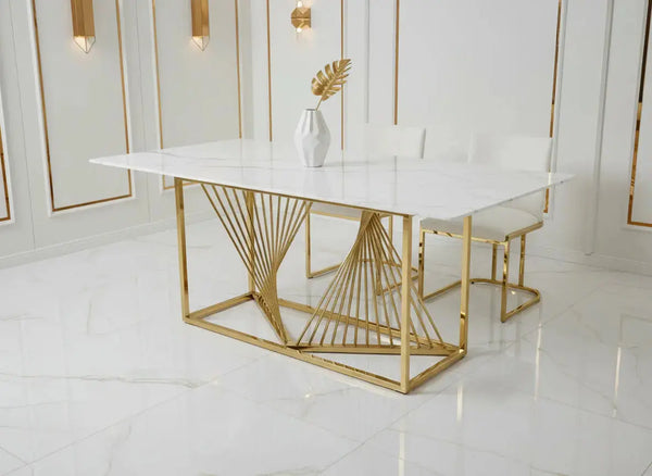 Amelia White Ceramic 180cm Gold Frame Table Only