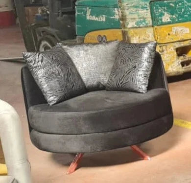 Elmira 3 Seater 1 Seater Steel Grey Velvet and Chrome Finish