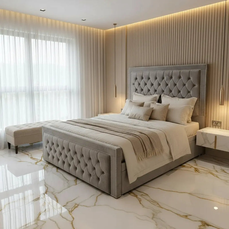 Angel Divan Ottoman Gaslift Bedframe – Plush Velvet with 54" Tall Headboard