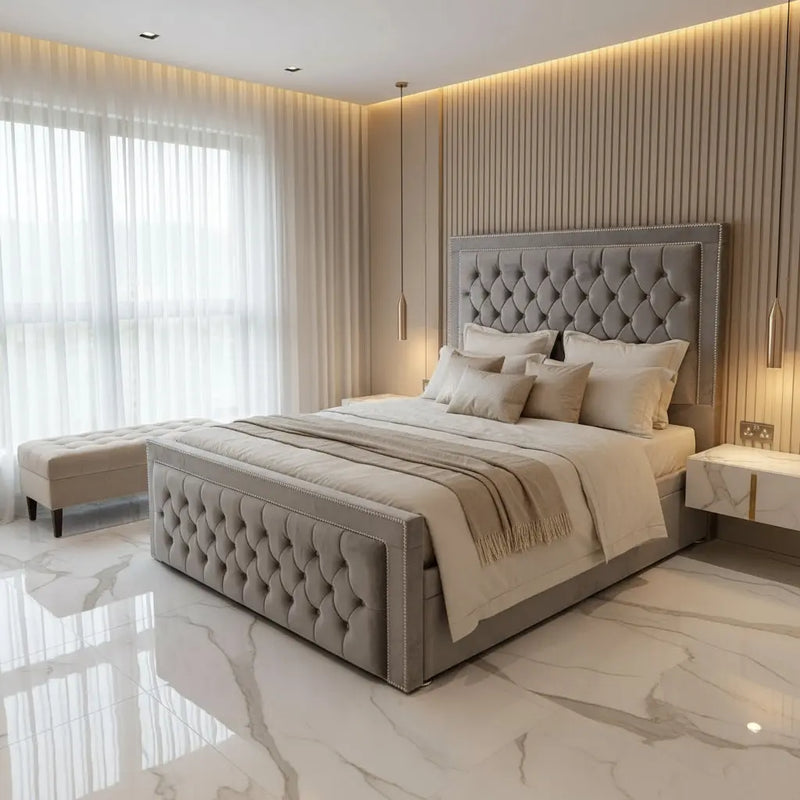 Angel Divan Ottoman Gaslift Bedframe – Plush Velvet with 54" Tall Headboard