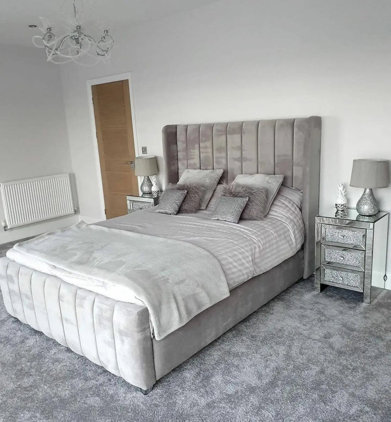 Roma Wingback Plush Velvet Bed – Bespoke Handcrafted Bedstead (Made in the UK)