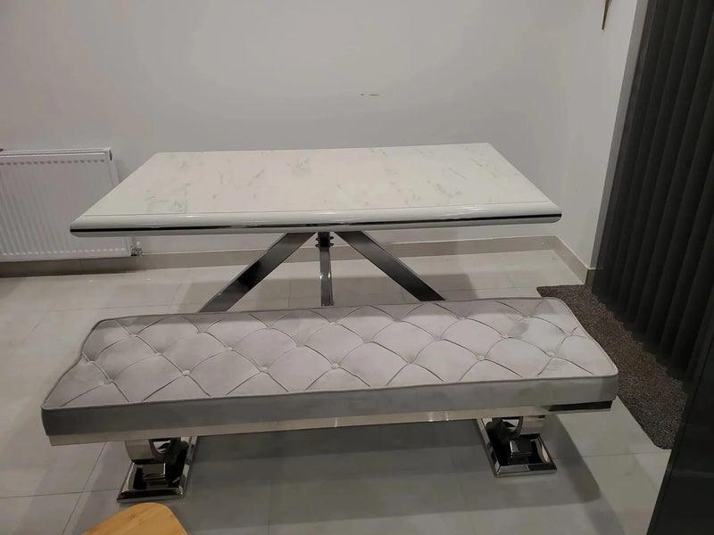 Karla White & Chrome Metal Finish Dining Table Set + 4 Dining Chairs