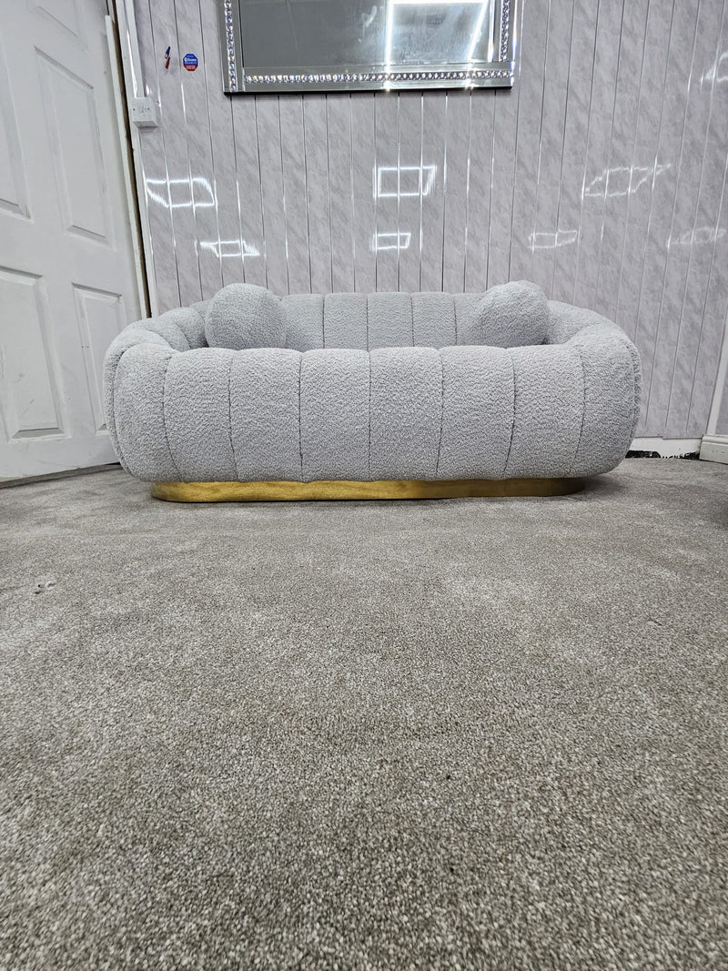 Cloud Boucle Fabric Soda 3+2 Seater Grey And Gold