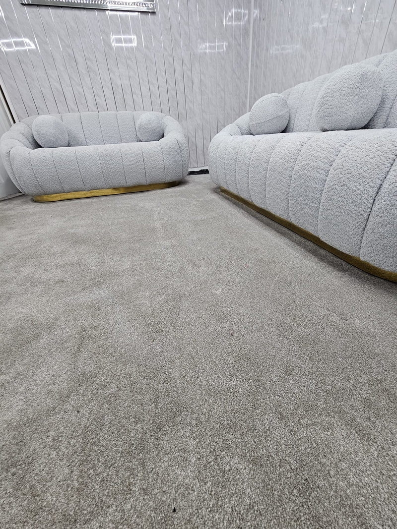 Cloud Boucle Fabric Soda 3+2 Seater Grey And Gold