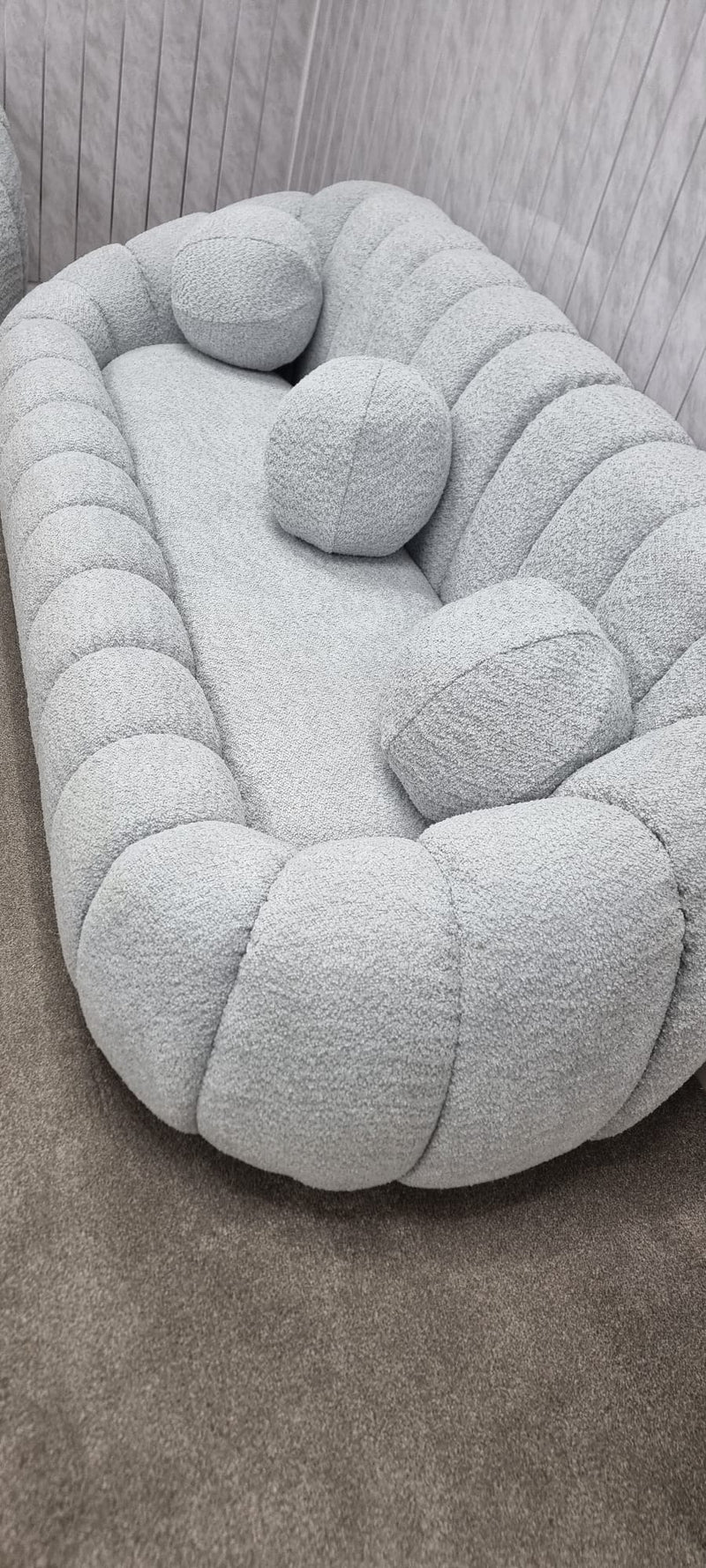 Cloud Boucle Fabric Soda 3+2 Seater Grey And Gold