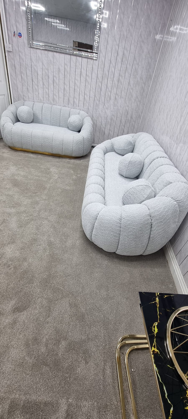 Cloud Boucle Fabric Soda 3+2 Seater Grey And Gold